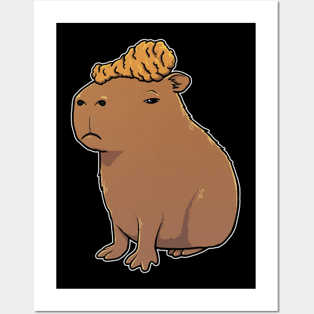 Capybara with Fried Chicken on its head Wall Art by capydays